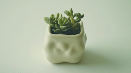 A charming small green succulent sits in a minimalist pot, perfect for adding a touch of nature to any indoor space. Ideal for plant lovers!の素材