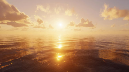A stunning sunset casts golden reflections on calm ocean waters, creating a peaceful atmosphere. The scene captures nature's beauty in a tranquil moment.の素材