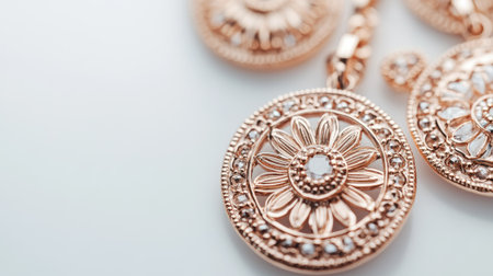 Closeup view of elegant rose gold earrings featuring a floral design with intricate details and sparkling accents, perfect for any fashion lover.の素材