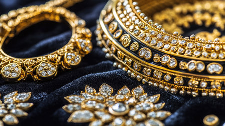 This image showcases exquisite gold jewelry adorned with sparkling diamonds, perfect for highlighting elegance and luxury in fashion accessories.の素材