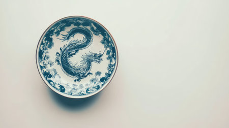 A stunning ceramic bowl featuring an intricate blue and white dragon design, perfect for adding a touch of elegance to any setting or collection.の素材