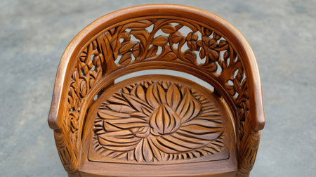 This beautiful wooden chair features intricate floral carvings, showcasing exceptional craftsmanship. Perfect for enhancing any indoor or outdoor space with elegance.の素材