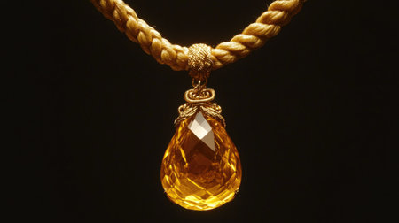 This stunning yellow gemstone pendant features a luxurious design with a rope necklace, exuding elegance and style perfect for any fashionable occasion.の素材