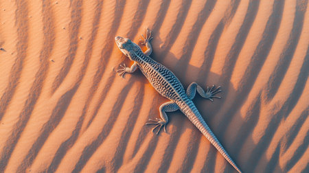 A stunning lizard rests on vibrant sand dunes, showcasing intricate textures and patterns. This captivating wildlife shot captures the essence of desert life and natural beauty.の素材
