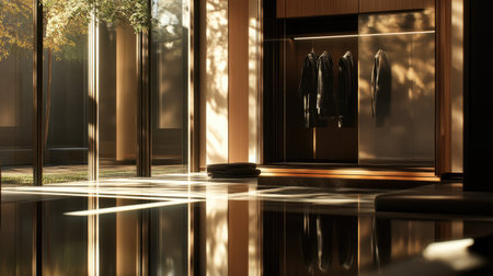 A modern interior design showcasing harmonious use of natural light, highlighting elegant decor and minimalistic furniture, creating a serene atmosphere.の素材