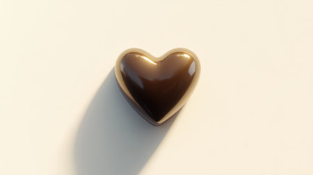 A beautifully crafted glossy brown heart-shaped chocolate candy rests against a light background, ideal for themes of love, indulgence, and sweetness.の素材
