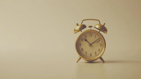 Classic vintage gold alarm clock resting on a soft background, capturing the essence of nostalgia and simplicity, perfect for various design needs.の素材