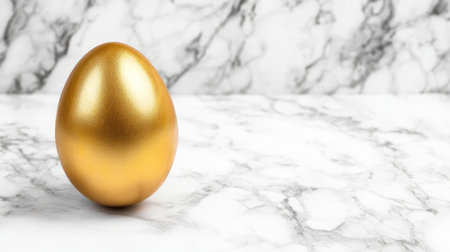 A stunning golden egg stands out against a refined marble background, symbolizing luxury and creativity. This elegant image is perfect for various artistic and festive themes.の素材