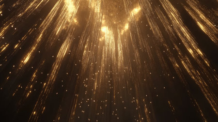 A mesmerizing display of glowing golden sparks falling like rain in a dark background, creating an enchanting atmosphere perfect for festive themes.の素材