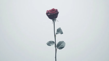 This stunning image features a single red rose against a minimalist background, showcasing its delicate petals and vibrant color. Ideal for conveying love and beauty.の素材