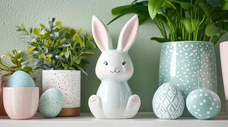 This charming Easter bunny figure captures the essence of spring with its pastel colors and delightful expression. Perfect for seasonal decor.の素材