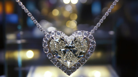 This stunning heart-shaped diamond necklace shines brilliantly, reflecting light with its intricate design and sparkling gemstones, perfect for a romantic gesture or elegant occasion.の素材