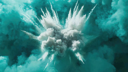 Captivating image of a turquoise smoke explosion creating dramatic visual impact. The swirling clouds evoke a sense of chaos and creativity, perfect for artistic projects.の素材
