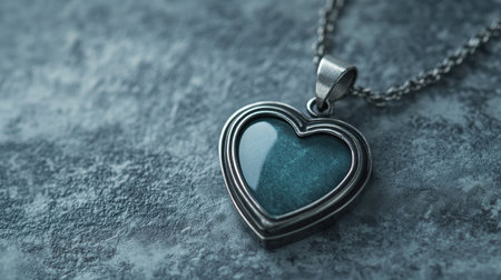 A stunning close-up of a silver heart pendant featuring a beautiful blue stone, set on a textured background, perfect for showcasing love and elegance.の素材