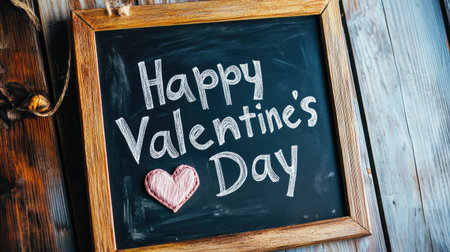A charming chalkboard featuring a heartfelt "Happy Valentine's Day" message alongside a cute heart symbol, perfect for romantic celebrations.の素材