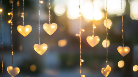 Beautiful heart-shaped lights create a warm and inviting ambiance, perfect for romantic settings or special celebrations. Ideal for wall art or event decor.の素材