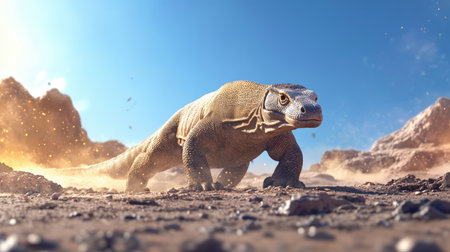 An impressive dragon-like creature navigates a rugged landscape, capturing the essence of fantasy and wilderness, highlighting the beauty of ancient life.の素材