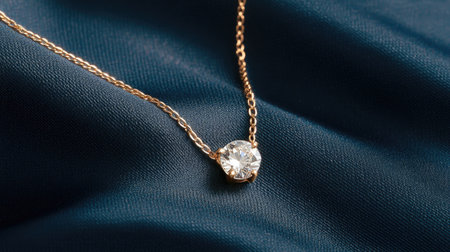 A stunning gold necklace featuring a sparkling diamond pendant, elegantly displayed on luxurious fabric. Perfect for showcasing beauty and style.の素材