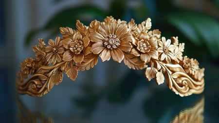 This elegant vintage floral gold headpiece features intricate details and craftsmanship, making it a stunning accessory for any special occasion or photography session.の素材