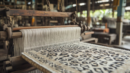 A traditional loom in an artisan workshop showcasing the intricate process of weaving handcrafted textiles, highlighting the beauty of craftsmanship and culture.の素材