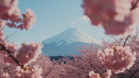 Experience the breathtaking beauty of Mount Fuji framed by vibrant cherry blossoms. This serene landscape captures the essence of springtime in Japan, inviting exploration.の素材