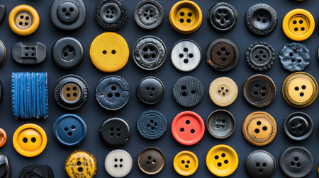 Explore a stunning collection of assorted sewing buttons displaying various colors and designs, perfect for crafting and fashion projects on a dark background.の素材