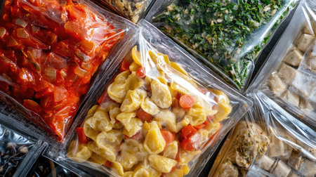 A vibrant assortment of freshly packaged vegetables and meal preps, showcasing the convenience and variety of healthy eating options for busy lifestyles.の素材
