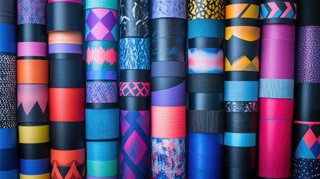 A stunning display of colorful adhesive vinyl rolls showcasing various textures and patterns. Ideal for crafts, designs, and creative projects, this image captures vibrant colors and unique styles.の素材