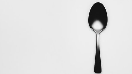 This image features a sleek black spoon on a clean white background, perfect for culinary presentations, design projects, or food-related themes.の素材