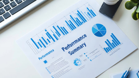 This image features a detailed performance summary report showcasing graphs and charts. It highlights key metrics and insights for effective business analysis.の素材