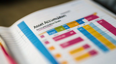 Colorful asset accumulation goals chart showcasing financial targets and metrics for effective planning and progress analysis in investment strategies.の素材