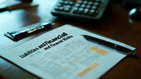 Detailed financial document focusing on liabilities and risks, featuring analysis and statistics. Ideal for business, finance, or office-related themes.の素材
