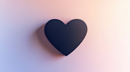 A sleek black heart shape positioned against a soft gradient background. Perfect for creative projects, this image symbolizes love and emotion with a modern touch.の素材