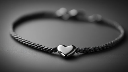 This elegant black bracelet features a heart charm, showcasing a beautiful design perfect for any occasion. The smooth finish and intricate details add charm and sophistication.の素材