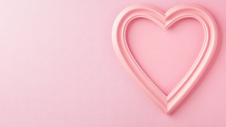 Soft pink heart frame set against a matching pastel background, creating a delicate and romantic atmosphere. Perfect for themes of love and affection.の素材