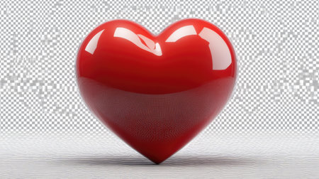 A vibrant and glossy red heart 3D render set against a transparent background, perfect for romantic themes and love-related designs. Ideal for gifts and greetings.の素材