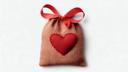 This charming burlap bag features a red heart design and a stylish ribbon bow, perfect for gifting or decorative purposes. Ideal for various occasions.の素材