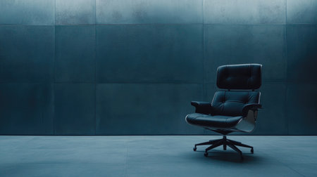 A sleek black office chair positioned in an empty, minimalist space, highlighting modern design with clean lines, ideal for creative inspiration and professional aesthetics.の素材
