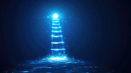 This stunning image showcases a luminous blue tower of light rising from sparkling water, creating a mystical and serene atmosphere perfect for various artistic and creative projects.の素材