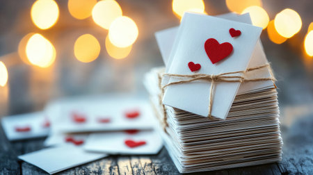 A charming display of romantic greeting cards, decorated with heart shapes, symbolizing love and affection. Perfect for special occasions and heartfelt moments.の素材