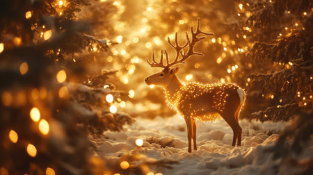 A majestic reindeer stands gracefully in a winter forest, adorned with glowing lights. This enchanting scene captures the magic of the season and evokes a sense of tranquility.の素材