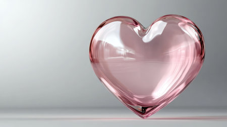 A beautiful pink glass heart sculpture sits gracefully on a soft gray background, showcasing elegance and charm. Ideal for conveying love and romance.の素材