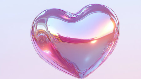 A shiny heart-shaped balloon with a reflective surface floats gracefully against a soft background, evoking feelings of love and celebration. Perfect for various romantic themes.の素材