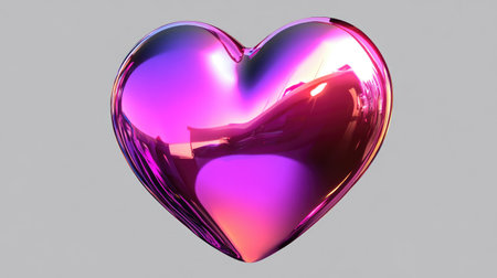 This image features a shiny heart shape with an iridescent finish, showcasing vibrant pink and purple colors. Ideal for themes of love and creativity.の素材
