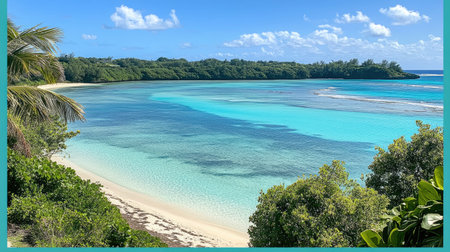 Experience the beauty of a serene tropical beach with crystal clear water, lush greenery, and a tranquil atmosphere. Perfect for relaxation and exploration.の素材