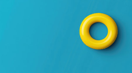 A bright yellow pool float sits against a vibrant blue background, perfect for capturing the essence of summer leisure and fun in the sun.の素材