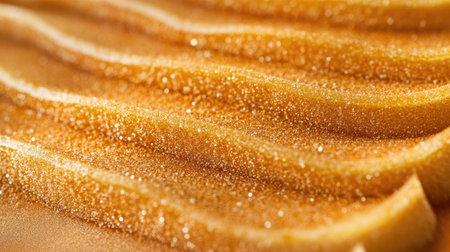 Captivating close-up of sparkling golden sugar layers showcasing texture and shine, perfect for food styling and culinary art. Ideal for dessert themes.の素材