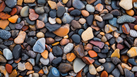 A vibrant collection of pebbles and stones showcasing diverse colors and textures, perfect for backgrounds, nature themes, and artistic designs.の素材