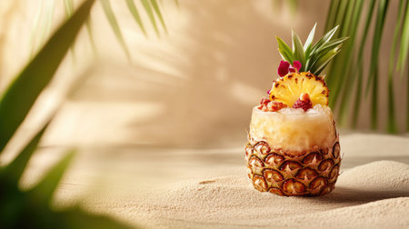 A vibrant pineapple cocktail featuring fresh fruit garnish, perfect for summer parties or relaxing moments. Ideal for beverage photography showcasing tropical vibes.の素材