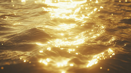 Captivating golden sunlight dances across a calm water surface, creating a breathtaking display of shimmering reflections and serene beauty. Ideal for nature-themed projects.の素材